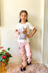 Tavşancık Desenli Ekru Kız Çocuk Kısa Kol Pijama Takımı 4-12 Yaş 523
