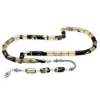 925 Ayar Gümüş Püsküllü Kesme Kesim Siyah-Beyaz Ateş Kehribar Tesbih