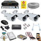 3 Kameralı Set - 5 Mp 1940P Sensör 6 Megapiksel Sony Lens Metal Kasa Ip Güvenlik Kamerası Seti