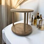 Kayın Masif Ahşap 360° Dönen Iki Katlı Stant/sunumluk/düzenleyici-Organizer Tepsi