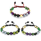 Tesbihane Makrome Örgülü Küre Kesim Çoklu Doğaltaş Kombinli Kadın-Erkek-Genç Şifa Bilekliği(3lü Set)