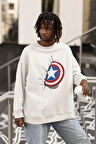 Marvel Kaptan Amerika Kalkan Baskılı Unisex Oversize Avengers Sweatshirt