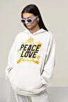 Peace Love Yazılı Unisex Oversize Hoodie