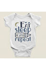 Yemek Ye, Uyu, Tatlı Ol, Tekrarla Yazılı Pamuklu Yumuşak Unisex Çıtçıtlı Body Zıbın