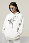 Tasarım Nota Kuş Baskılı Unisex Oversize Hoodie