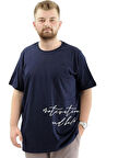 Mode XL Battal Beden Erkek Pamuklu T-Shirt Yumuşak Dokulu Baskılı BELIEF U24085 Lacivert