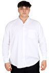 Mode XL Büyük Beden Erkek Uzun Kol Gömlek Cepli OXFORD U20367 Beyaz