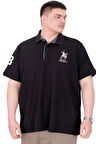 Mode XL Büyük Beden Erkek T-Shirt Polo Yaka Nakış Detaylı U25311 Siyah