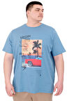Mode XL Büyük Beden Erkek Baskılı T-Shirt Palm Dream U25026 Mavi