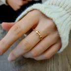 14k Altın Kalbinde Demirli Çapa Yüzük