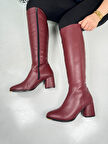 Günlük Kadın Yüksek Kalın Topuklu Fermuarlı Diz Altı Rahat Çizme 3001