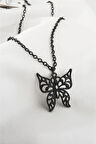  Kutulu Büyük Kelebek Tasarımlı Antik Gümüş Kaplamalı Uzun Zincirli Kolye