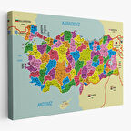 Harita Sepeti Türkiye Haritası Kanvas Tablo İl ve İlçeli Ayrıntılı Eğitici Komşulu Tablo 3001