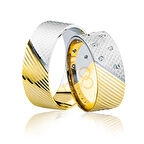 Sarı Beyaz Çizgili Altın Alyans 3003-1