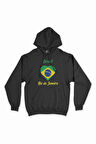 Rio De Janerio Brezilya Bayraklı Kalpli Siyah Sweatshirt Hoodie
