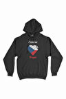 Prag Çekya Bayraklı Kalpli Siyah Sweatshirt Hoodie