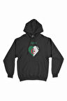 Cezayir Bayraklı Kalpli Siyah Sweatshirt Hoodie