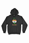 Yeni Delhi Hindistan Bayraklı Kalpli Siyah Sweatshirt Hoodie