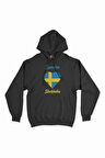 Stockholm İsveç Bayraklı Kalpli Siyah Sweatshirt Hoodie
