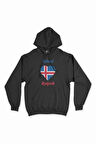 Reykjavik İzlanda Bayraklı Kalpli Siyah Sweatshirt Hoodie