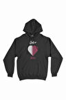 Doha Katar Bayraklı Kalpli Siyah Sweatshirt Hoodie