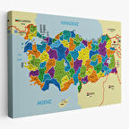 Harita Sepeti Türkiye Haritası Kanvas Tablo İl ve İlçeli Ayrıntılı Eğitici Komşulu Tablo 3004