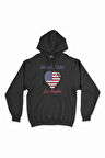 Los Angeles Amerika Bayraklı Kalpli Siyah Sweatshirt Hoodie