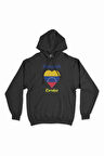 Karakas Venezuela Bayraklı Kalpli Siyah Sweatshirt Hoodie