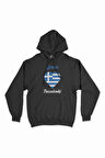 Selanik Yunanistan Bayraklı Kalpli Siyah Sweatshirt Hoodie