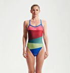 Speedo Placement Digital Turnback Kadın Yüzücü Mayosu Kırmızı-Yeşil