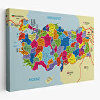 Harita Sepeti Türkiye Haritası Kanvas Tablo İl ve İlçeli Ayrıntılı Eğitici Komşulu Dekoratif Tablo 3005