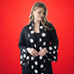  Büyük Beden Şal Yaka Siyah Puantiyeli Sabahlık & Kimono