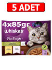 whiskas pure delight tavuklu somonlu kedi yaş mama (4x85gr) 5adet dilimli seçim kedi konserve jöleli