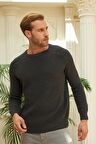 Erkek Bisiklet Yaka Selanik Örgü Pamuklu Triko Kazak Antrasit