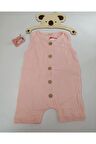 Kız Bebek Pamuklu Pembe Sıfır Kol Düğmeli Tulum