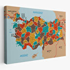 Harita Sepeti Türkiye Haritası Kanvas Tablo İl ve İlçeli Ayrıntılı Eğitici Komşulu Tablo 3010