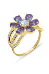 Ametist Taşlı Altın Nergis Çiçeği Yüzük