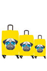 My Saraciye Valiz Kılıfı, Bavul Kılıfı Büyük, Orta, Kabin Boy Kılıf Seti, Pug Köpek 28