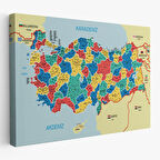 Harita Sepeti Türkiye Haritası Kanvas Tablo İl ve İlçeli Ayrıntılı Eğitici Komşulu Tablo 3019