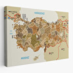 Harita Sepeti Türkiye Haritası Kanvas Tablo İl ve İlçeli Ayrıntılı Eğitici Komşulu Dekoratif Tablo 3020