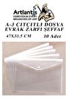 A3 Çıtçıtlı Dosya Şeffaf 10 Adet A-3 Çıtçıtlı Zarf Dosya Transparan 47x33.5 cm Büyük Boy Çıtçıtlı Dosya