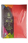 4+2 Ayraçlı Defter 6 Konulu 150 Yaprak 1 Adet 4 Kareli 2 Çizgili Spralli Plastik Kapak Seperatörlü