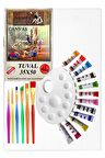 Akrilik Boya Hobi Boyama Seti 1 Paket 35x50 cm Tuval 12 li Akrilik Boya Tüp Resim Paleti Fırça Seti 6 lı