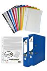 Mavi Büro Klasörü Telli Dosya ve Poşet Dosya Seti 2 Adet Büro Klasörü 10 Renk Telli Dosya 100 Adet Poşet Dosya