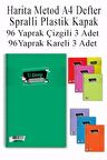 A4 Okul Defteri Spiralli Plastik Kapak 96 Yaprak Çizgili 3 Adet ve 96 Yaprak Kareli 3 Adet Spralli Harita Metod