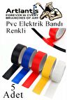 Renkli Elektrik Bandı 5 Adet Pvc İzolo Bant Elektrikçi Bandı Su Geçirmez Isıya Dayanıklı Yalıtım Bandı