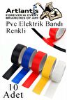 Renkli Elektrik Bandı 10 Adet Pvc İzolo Bant Elektrikçi Bandı Su Geçirmez Isıya Dayanıklı Yalıtım Bandı