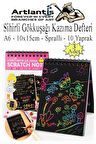 Sihirli Gökkuşağı Kazıma Defteri A6 10x15 cm 3 Paket 10 Sayfa Scratch Note Spralli Siyah Sihirli Resim Defteri