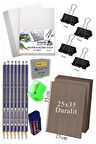 Karakalem Eskiz Çizim Seti Duralit Seti 25X35 cm 1 Paket Resim Kağıdı Faber Dereceli Kalem Seti Hamur Silgi Sınav Silgisi