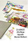 Resim Defteri 15 Yaprak 35x50 cm 2 Adet Spiralli Büyük Boy Resim Defteri Karton Kapak 110 gr Öğrenci Okul